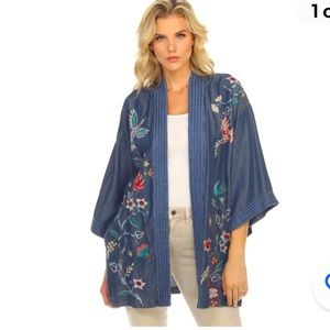 Johnny Was Blue Floral Embroidered Kimono